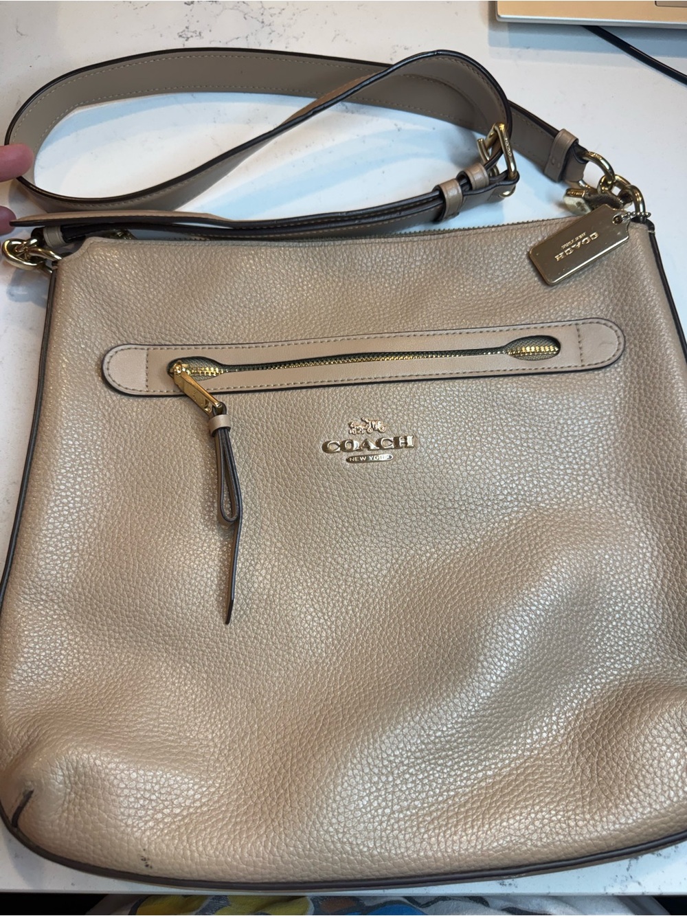 Coach Pebbled Leather Crossbody Bag in Taupe